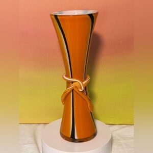 Vintage Orange and Black Glass Vase